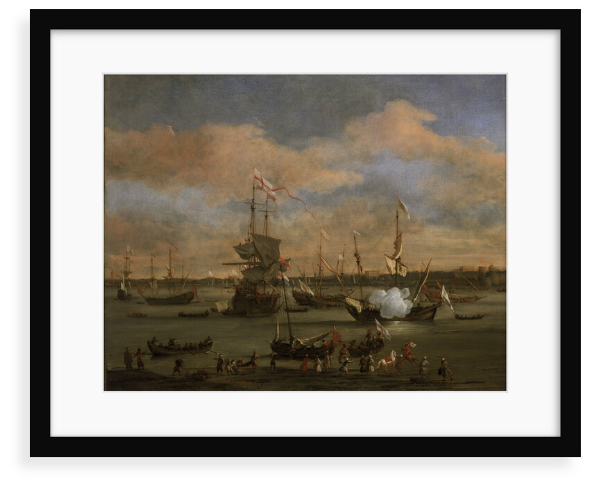 An English Merchant ship in a mediterranean harbour by Willem Van de Velde the Younger