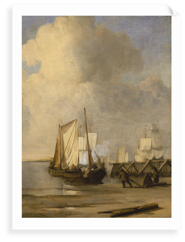 Calm: a kaag coming ashore by Willem Van de Velde the Younger