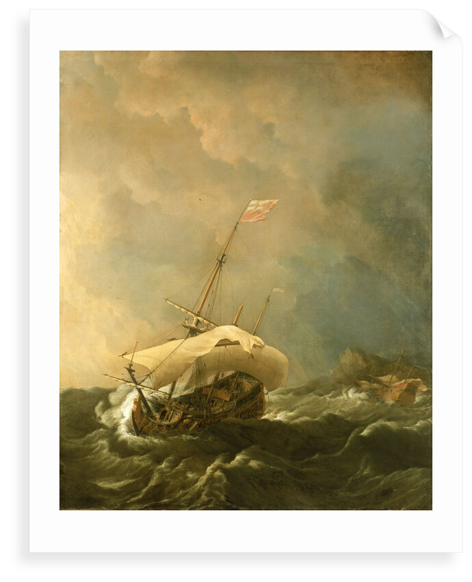 An English ship in a gale trying to claw off a lee shore by Willem Van de Velde the Younger