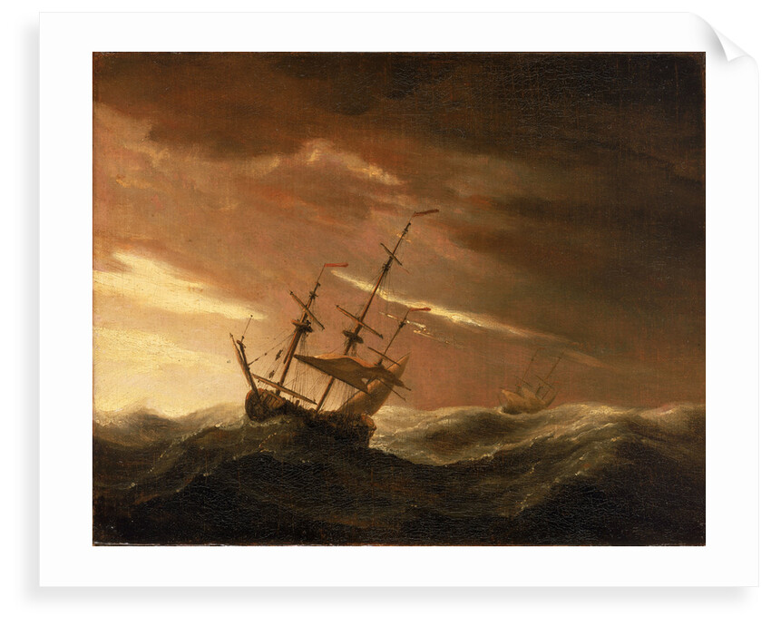 An English ship lying-to in a gale by Willem Van de Velde the Younger