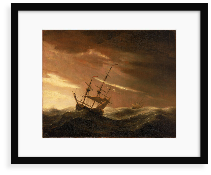 An English ship lying-to in a gale by Willem Van de Velde the Younger