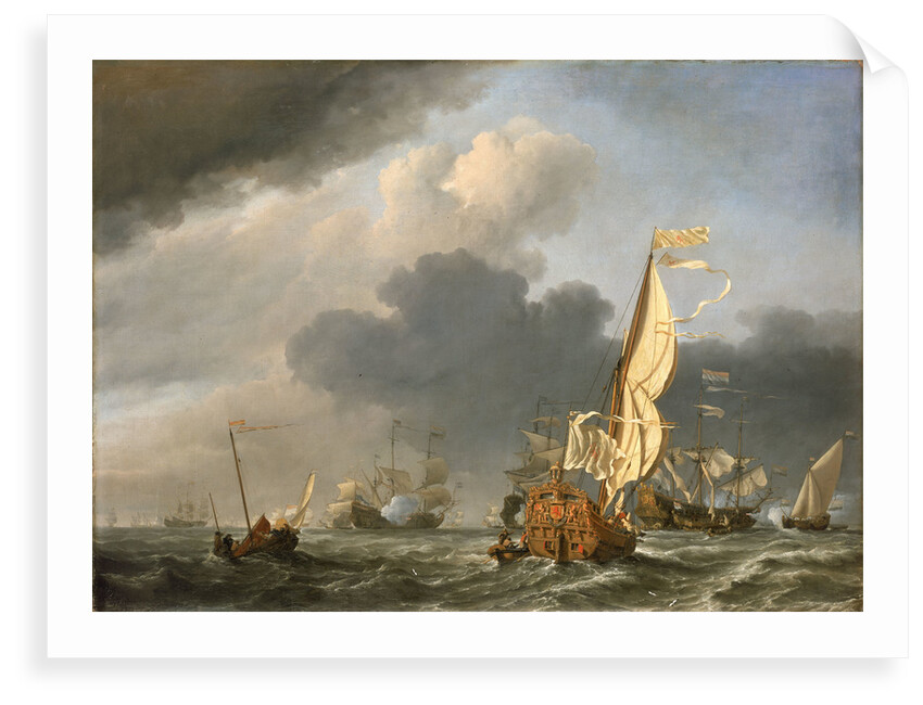 A states yacht in a fresh breeze running towards a group of Dutch ships by Willem Van de Velde the Younger