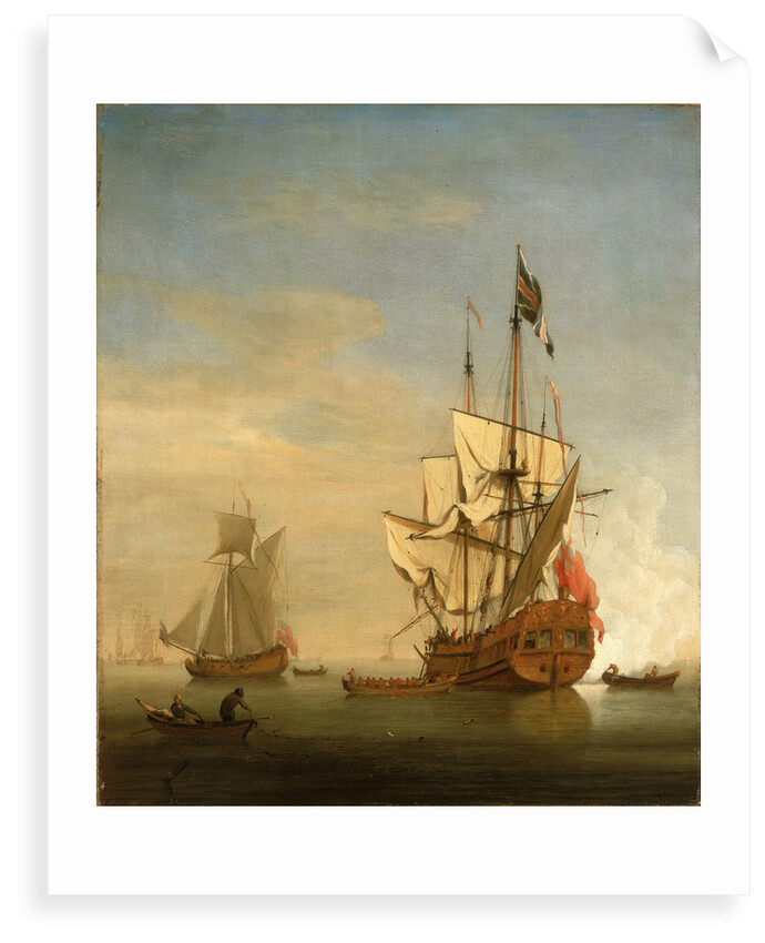 Calm: an English sixth-rate firing a salute by Willem Van de Velde the Younger