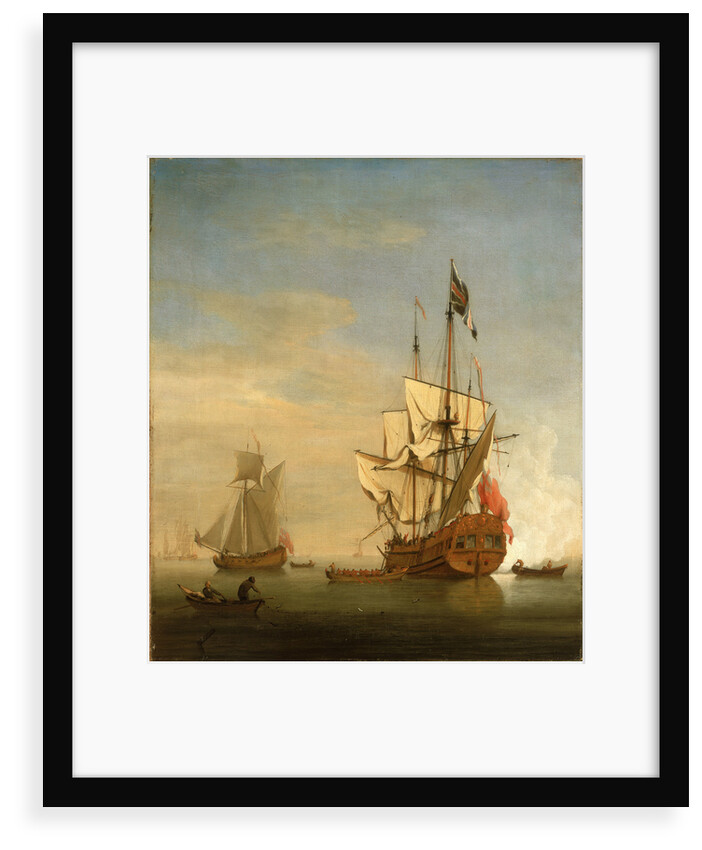 Calm: an English sixth-rate firing a salute by Willem Van de Velde the Younger