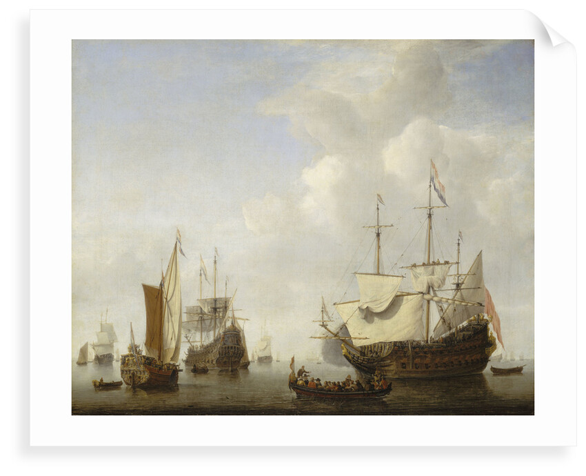 Calm: a Dutch flagship coming to anchor by Willem Van de Velde the Younger