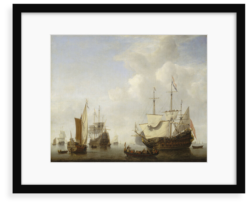 Calm: a Dutch flagship coming to anchor by Willem Van de Velde the Younger