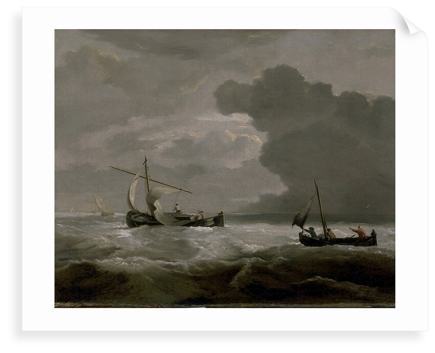 A kaag and a weyschuit running before a strong breeze by Willem Van de Velde the Younger