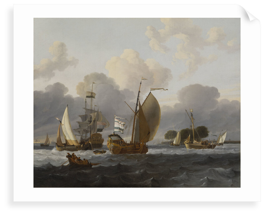A Dutch yacht before the wind in a harbour by unknown