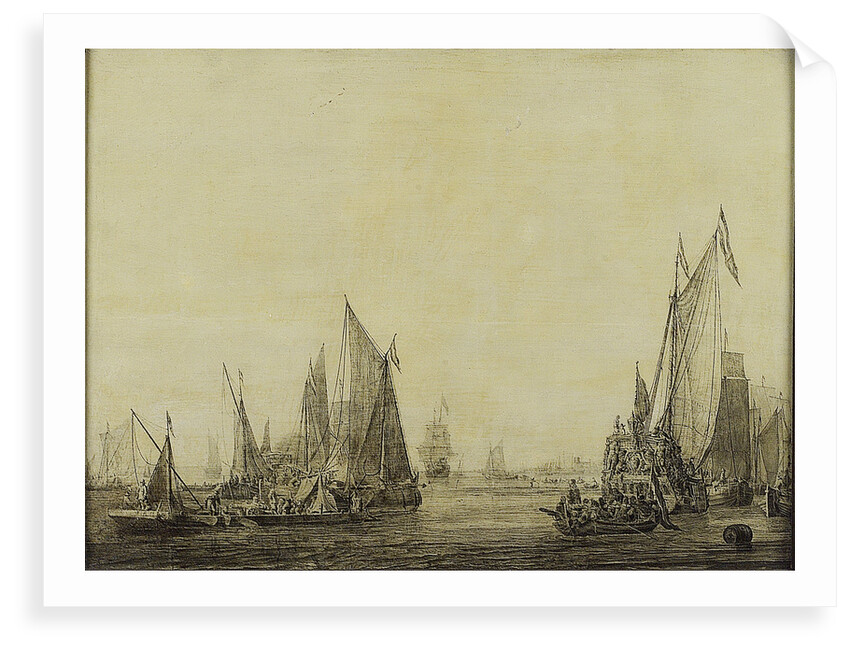Dutch shipping in a harbour by Ludolf Bakhuizen