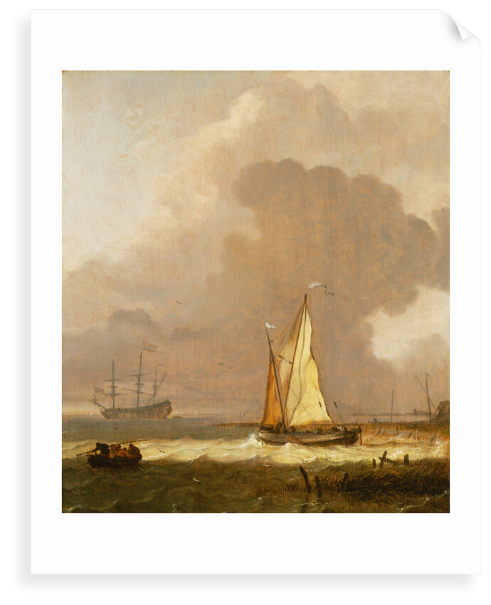 A kaag leaving the shore in stormy weather by Ludolf Bakhuizen