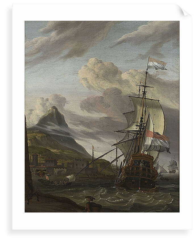 A Dutch ship entering a mediterranean port by Abraham Storck
