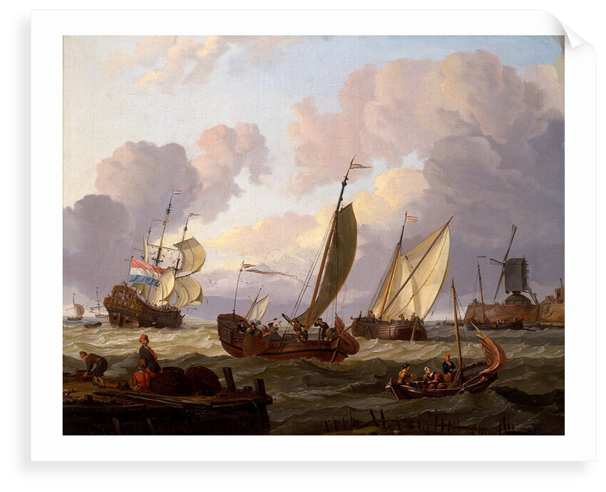 Ships passing a windmill by Abraham Storck