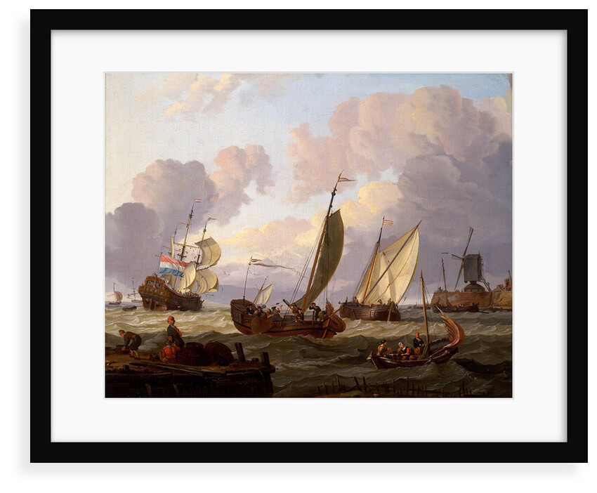 Ships passing a windmill by Abraham Storck