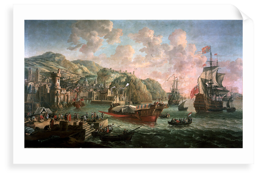 Ships, galleys and other vessels off an Italian port by Jacob Knyff