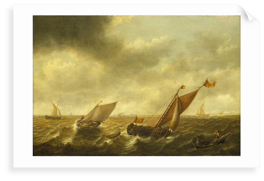 Fishing boats in a shallow sea by Jan Jacobsz van der Croos
