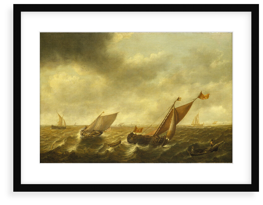 Fishing boats in a shallow sea by Jan Jacobsz van der Croos