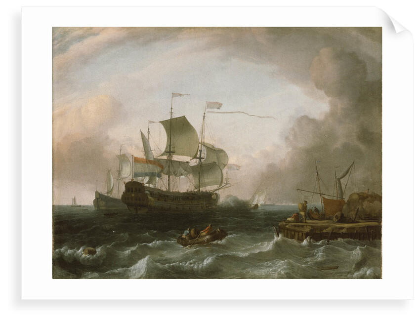 Dutch men-of-war off a jetty by Jan Claesz Rietschoof