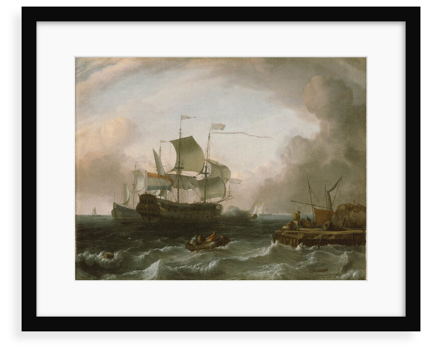 Dutch men-of-war off a jetty by Jan Claesz Rietschoof