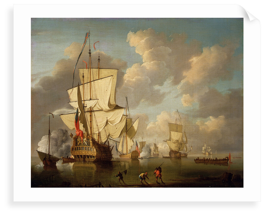 An English man-of-war and yachts in a calm by unknown