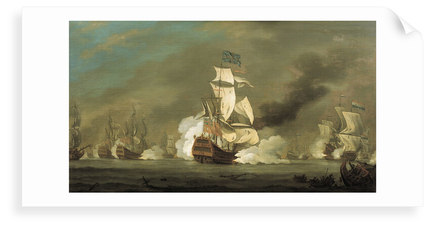 A battle between English and Dutch ships by Robert Woodcock
