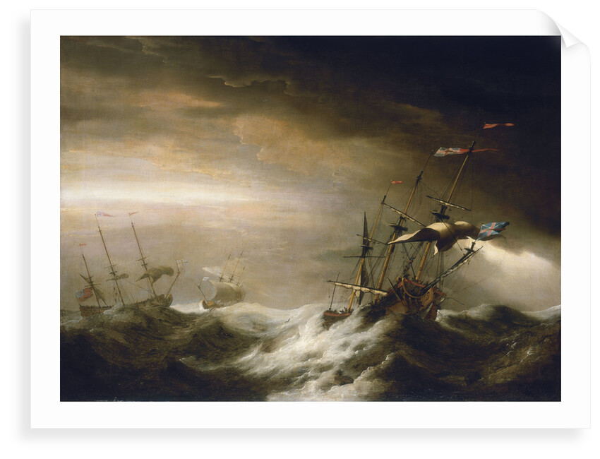 English ships in a storm by Johan van der Hagen