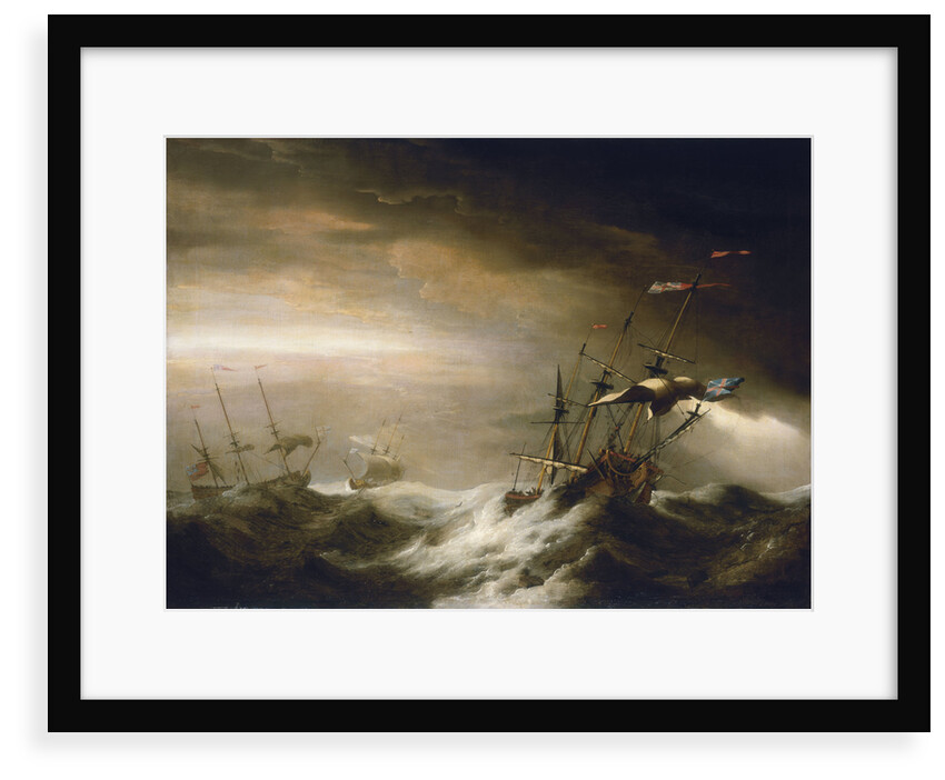 English ships in a storm by Johan van der Hagen