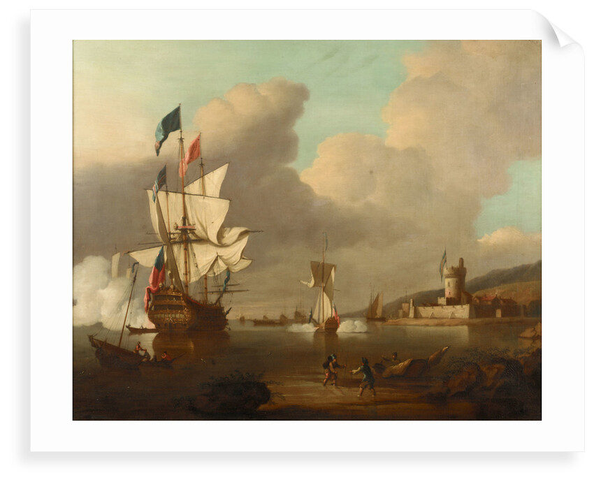 A ship saluting a fort by Peter Monamy