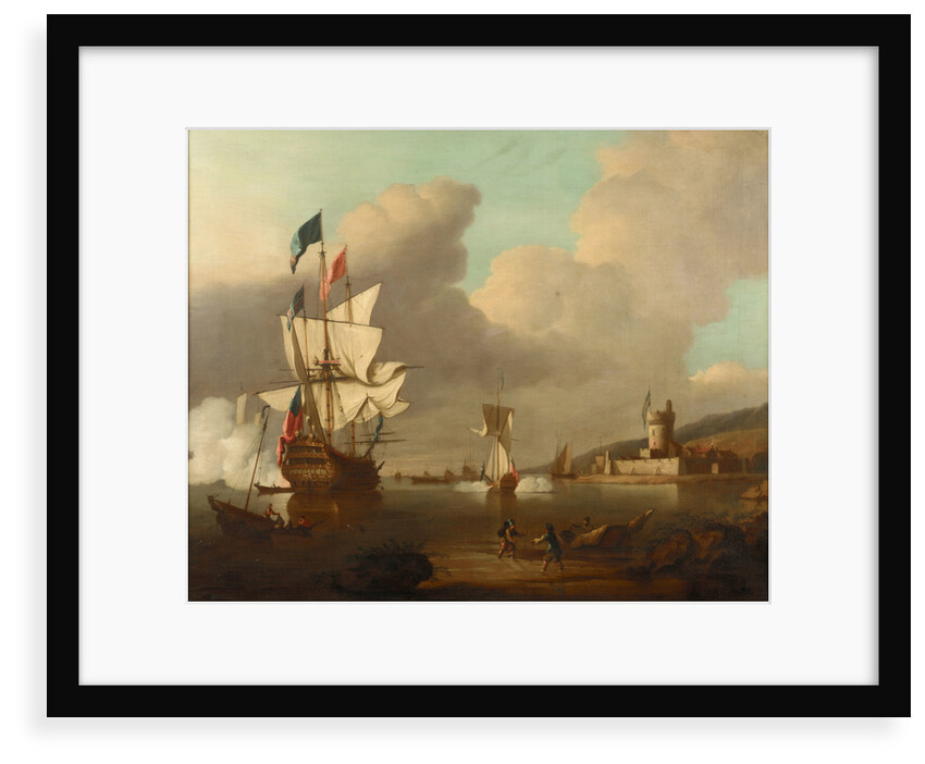 A ship saluting a fort by Peter Monamy