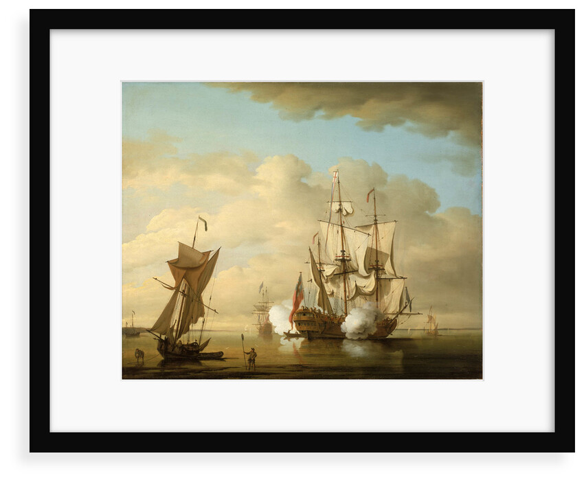 A man-of-war firing a gun at sundown by Peter Monamy