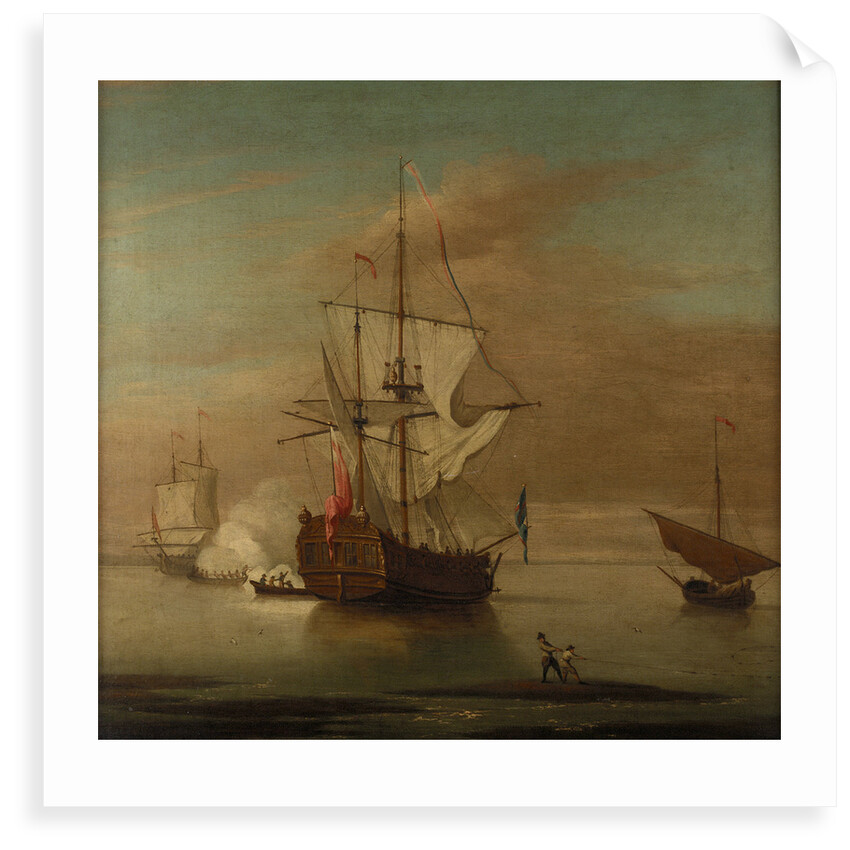 A ketch rigged yacht and other vessels becalmed by J. Cook