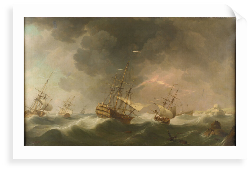 East Indiamen driven ashore in a storm by Charles Brooking