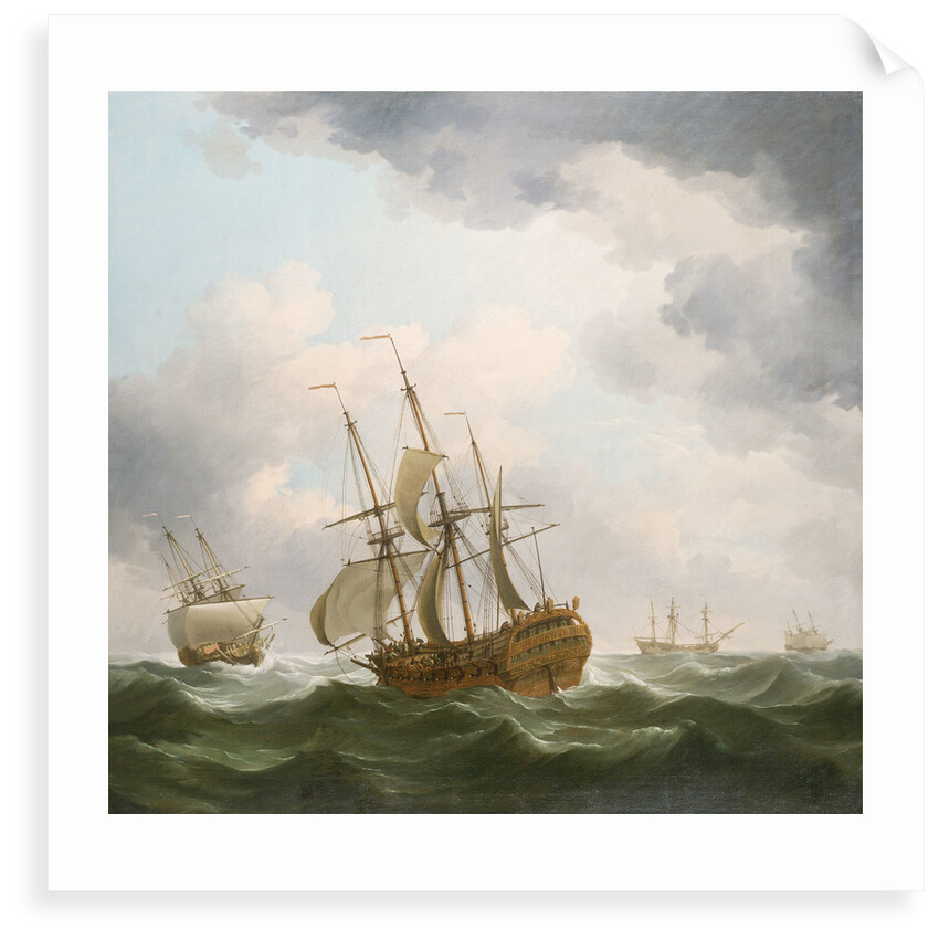 East Indiamen in a gale by Charles Brooking