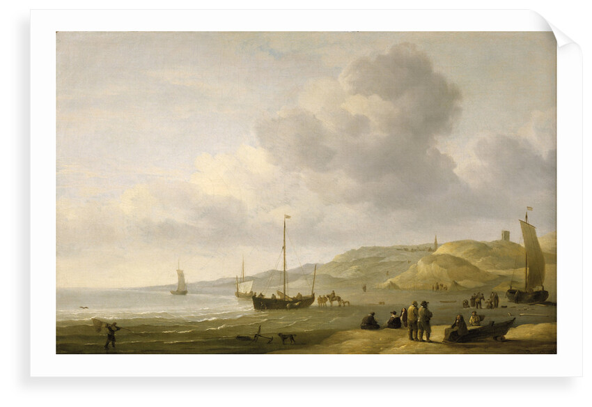 A beach scene near Scheveningen by Charles Brooking