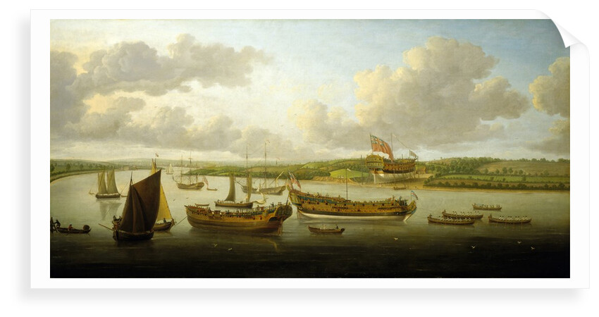 Launch of a 4th-rate on the river Orwell by John Cleveley