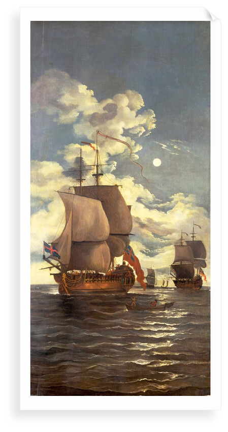 Moonlight scene: ships saluting by Monamy Swaine