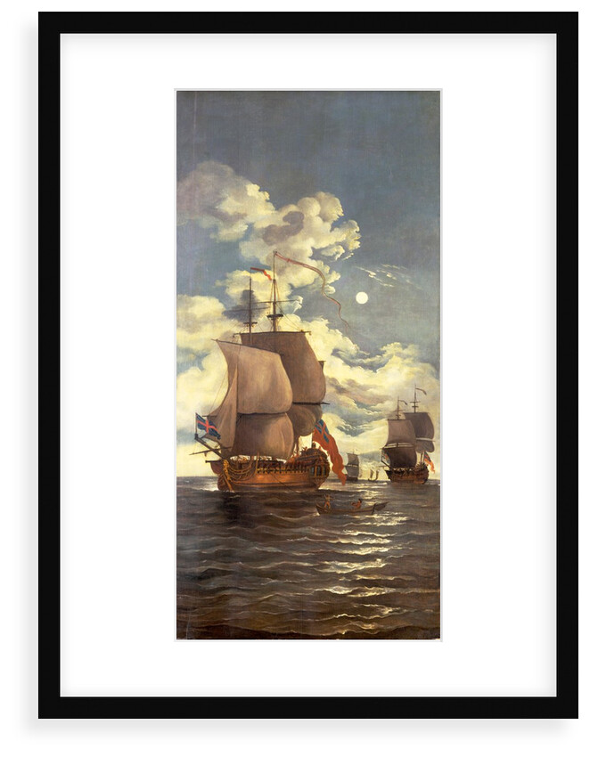 Moonlight scene: ships saluting by Monamy Swaine