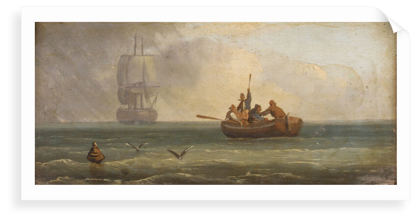 Four sailors in a ship's boat by Sands