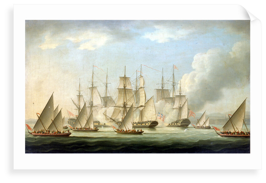 Attack on HMS 'Aurora' by pirates, 1812, end of the action by Thomas Buttersworth