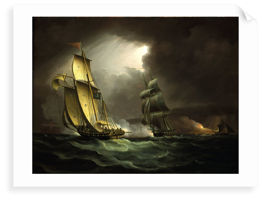 A smuggler chased by a brig by Thomas Buttersworth