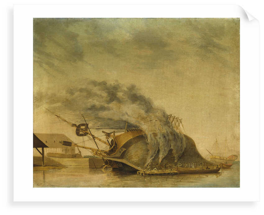A ship hove down and burning off by Gabriel Bray