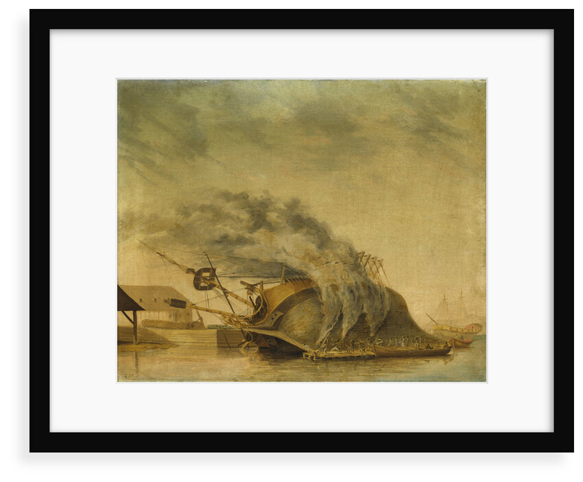 A ship hove down and burning off by Gabriel Bray