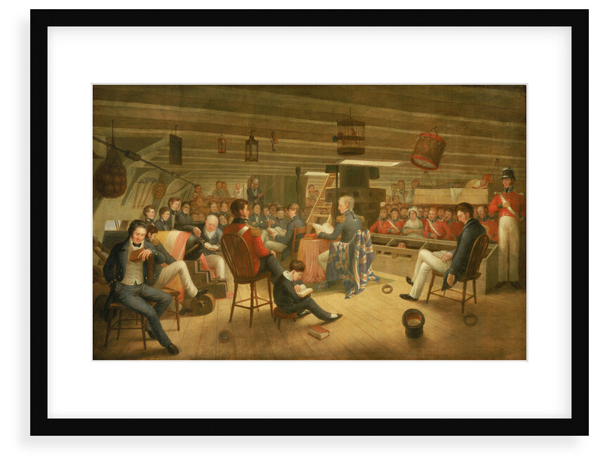 Divine service as it is usually performed on board a British frigate at sea by Augustus Earle