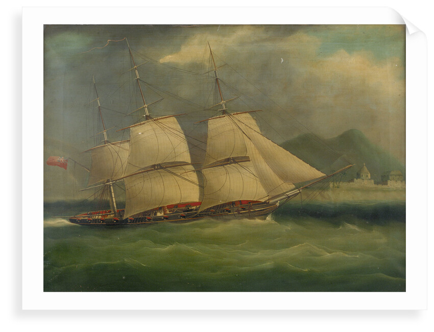 A sloop-of-war close-hauled in a breeze by British School