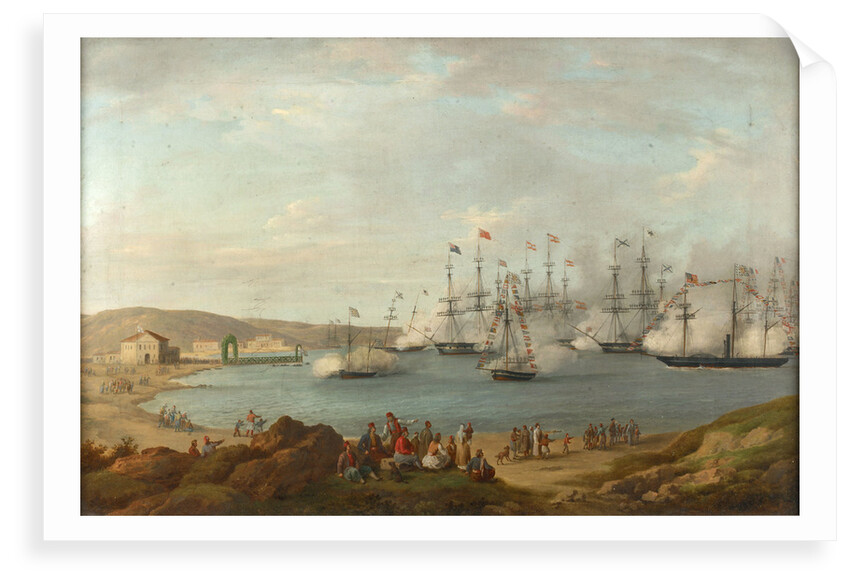 The international squadron carrying Prince Otto of Bavaria to become King of Greece firing a salute off Nafplio, February 1833 by attributed to John (Giovanni) Schranz