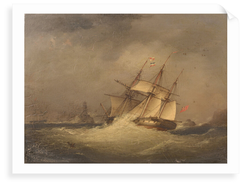A frigate off a rocky coast by Nicolas Matthew Condy