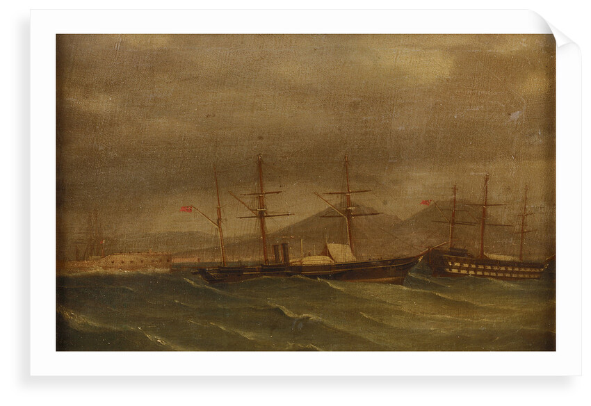 A paddle frigate in a rough sea off Naples by A. de Simone