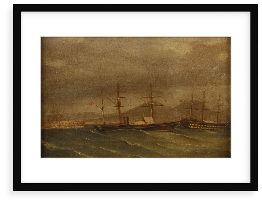 A paddle frigate in a rough sea off Naples by A. de Simone