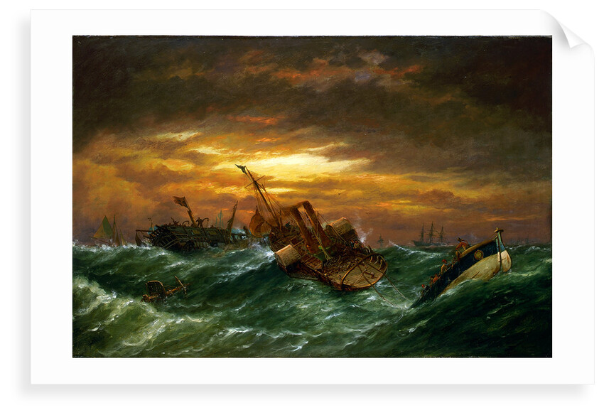 Shipwreck with a paddle tug towing a lifeboat in a gale by Richard Henry Nibbs