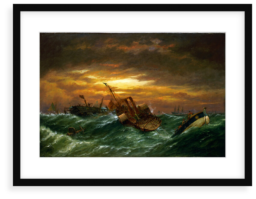Shipwreck with a paddle tug towing a lifeboat in a gale by Richard Henry Nibbs