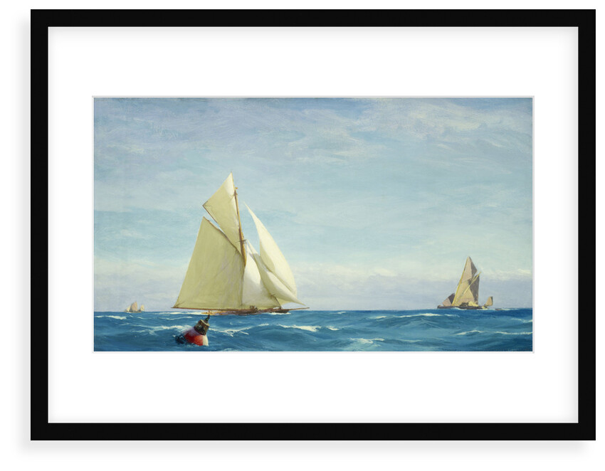 A large sloop yacht and a barge by John Fraser